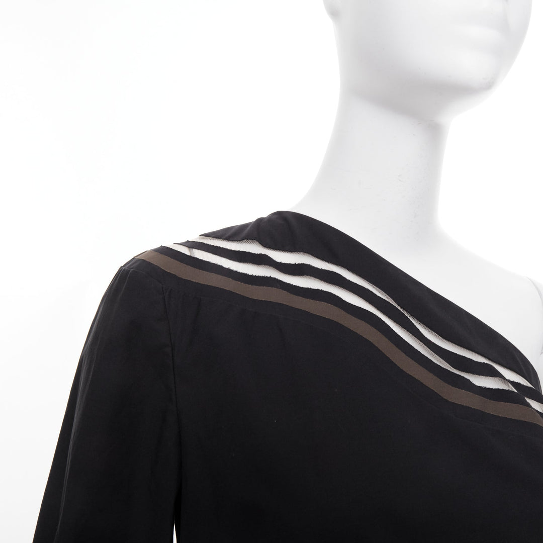 FENDI Wave one shoulder colorblock asymmetric striped pleated dress IT40 S