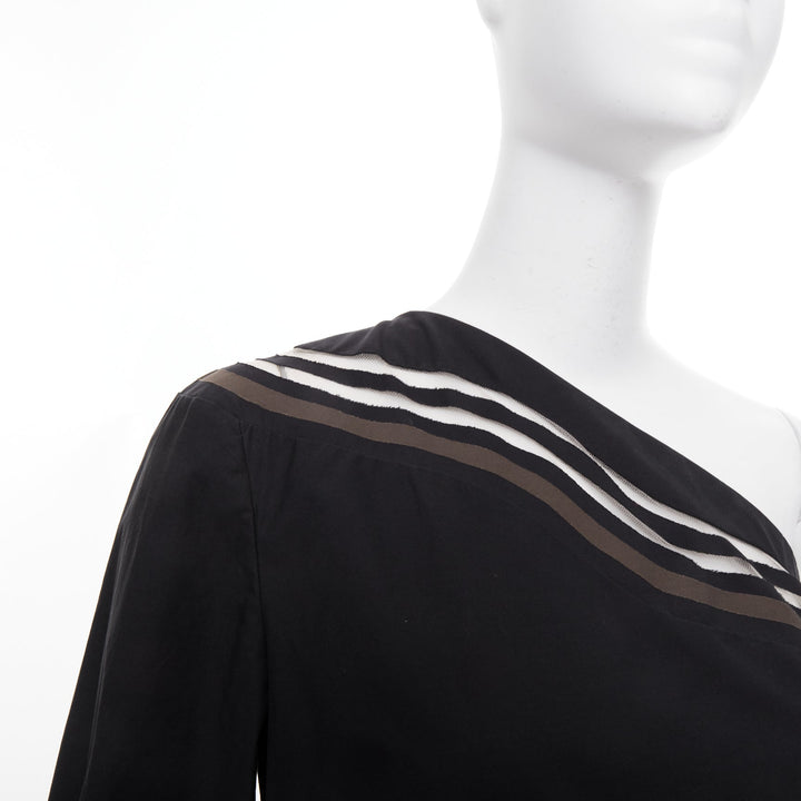 FENDI Wave one shoulder colorblock asymmetric striped pleated dress IT40 S