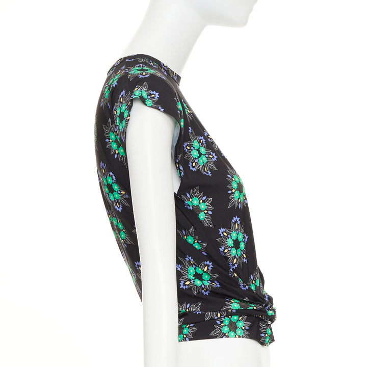 PACO RABANNE Geometric Floral asymmetric ring drape cap sleeve top FR34 XS
