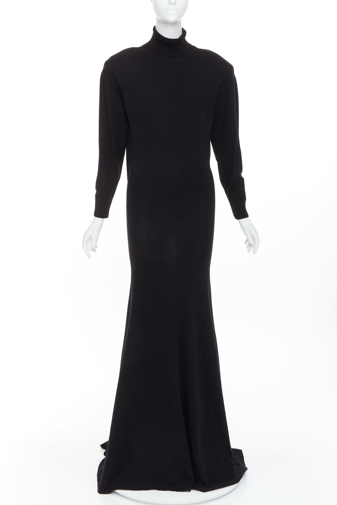 SAINT LAURENT 2022 Runway 100% cashmere turtleneck Power shoulder gown XS