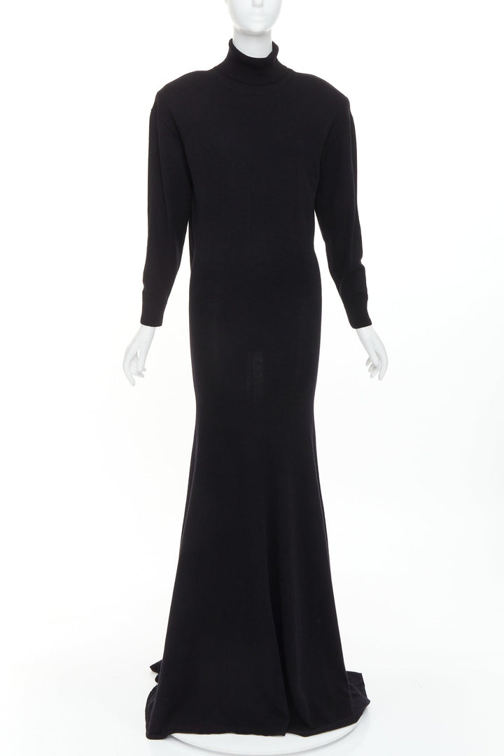 SAINT LAURENT 2022 Runway 100% cashmere turtleneck Power shoulder gown XS