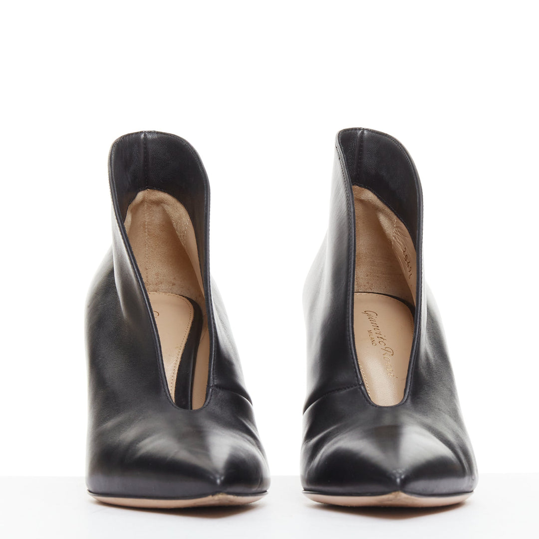GIANVITO ROSSI Vania 85 black leather slit vamp heeled pumps EU36
