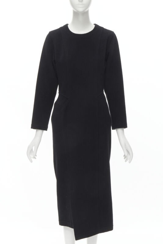 vintage COMME DES GARCONS 1980s black wool asymmetric panelled sheath dress M