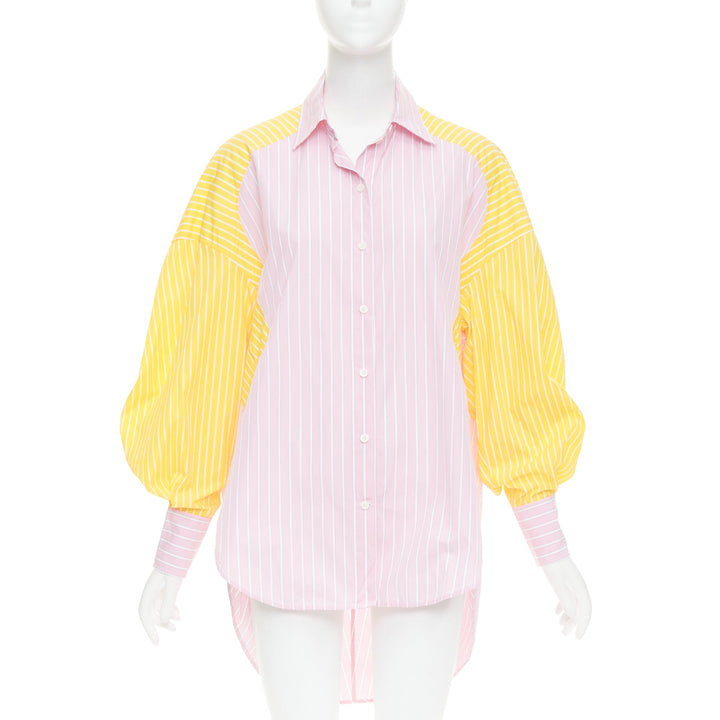 OLD CELINE Phoebe Philo pink yellow striped colorblocked button-up shirt FR36 S