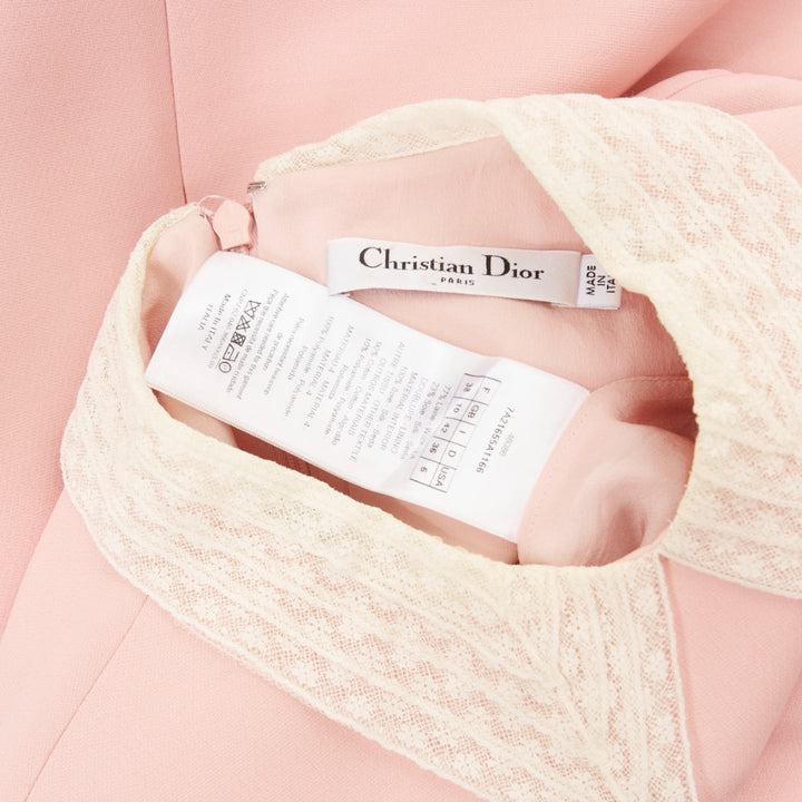 CHRISTIAN DIOR cream lace collar blush pink wool silk fit flare dress FR38 M