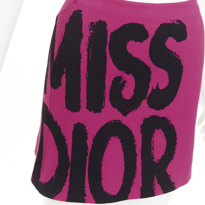 DIOR 2024 Miss Dior fuchsia pink black graffiti paint logo  mini skirt FR34 XS