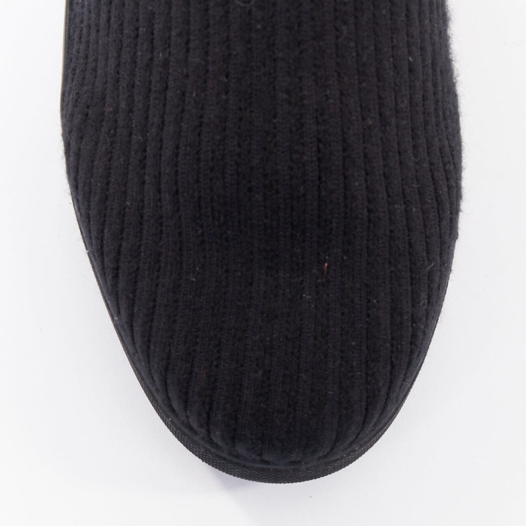 THE ROW black wooly fabric ribbed sock like knitted flat round toe boots EU37.5