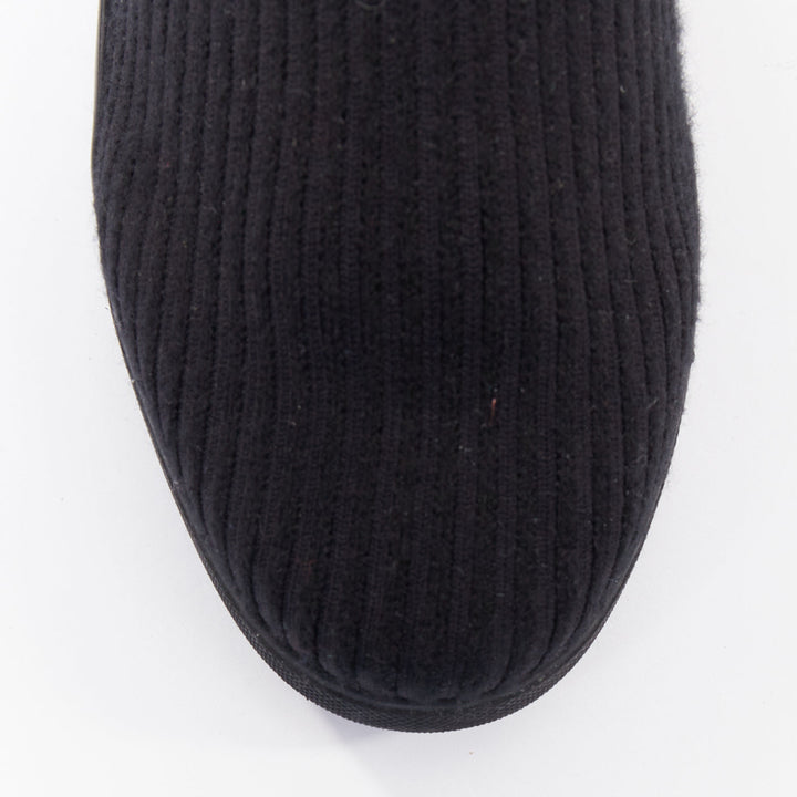 THE ROW black wooly fabric ribbed sock like knitted flat round toe boots EU37.5