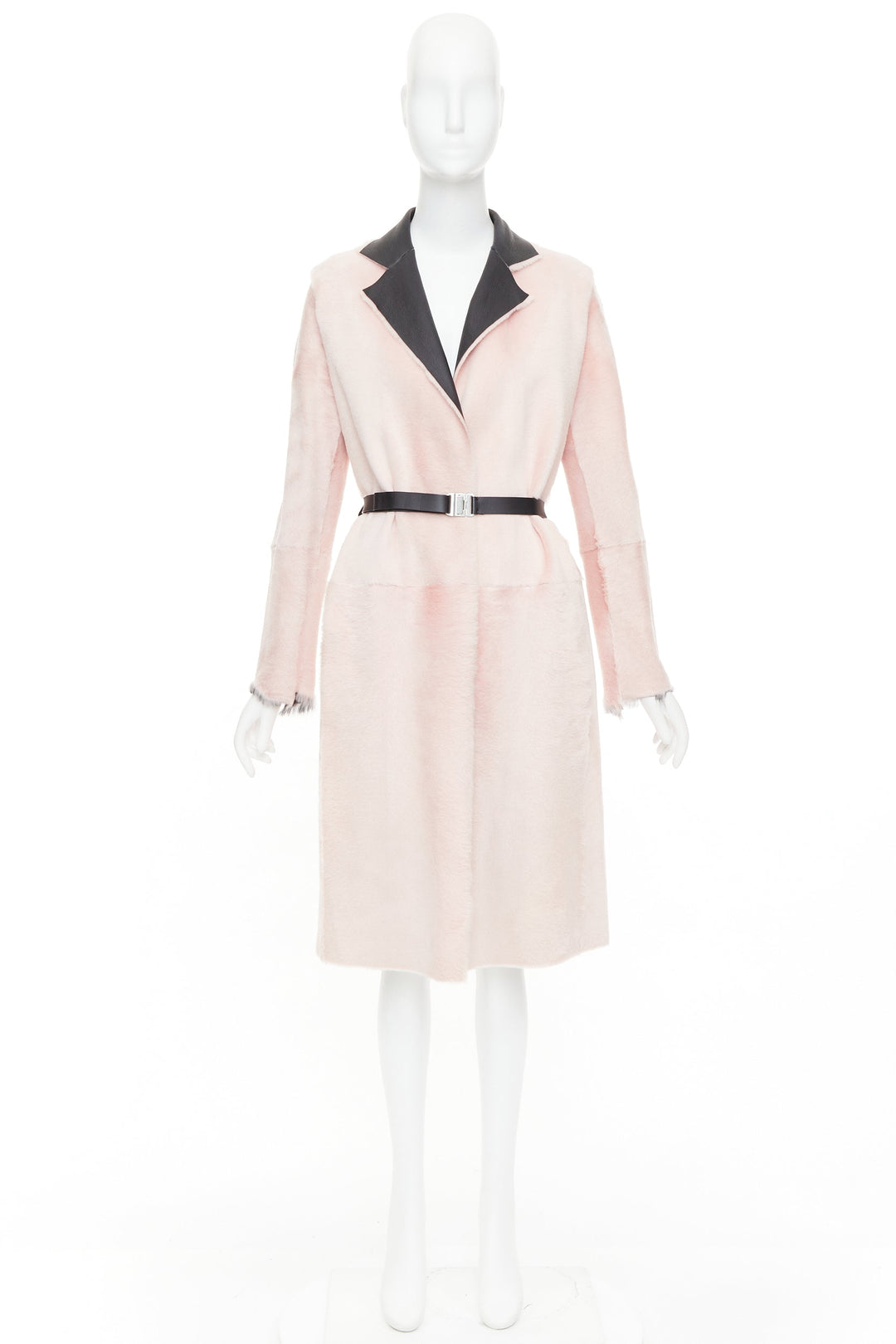 OLD CELINE Phoebe Philo 2015 baby pink lamb shearling leather collar coat FR40 L