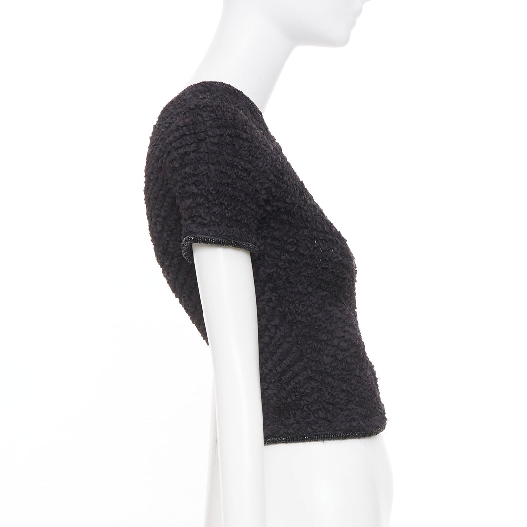 EMPORIO ARMANI 1999 Runway black shirred ruffle beaded asymmetric top IT38 XS