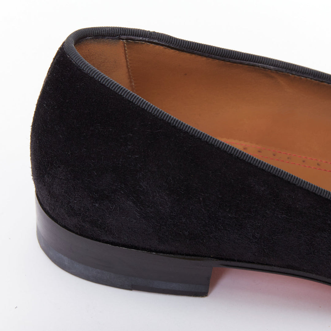 CHRISTIAN LOUBOUTIN Dandelion black suede classic minimal slip on loafers EU39.5