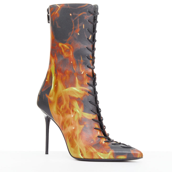 rare BALMAIN Uria black orange burning flame fire corset lace boots EU39