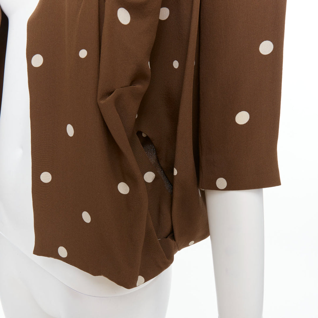 MARNI  100% silk brown grey polka dot print relaxed blazer IT36 XXS