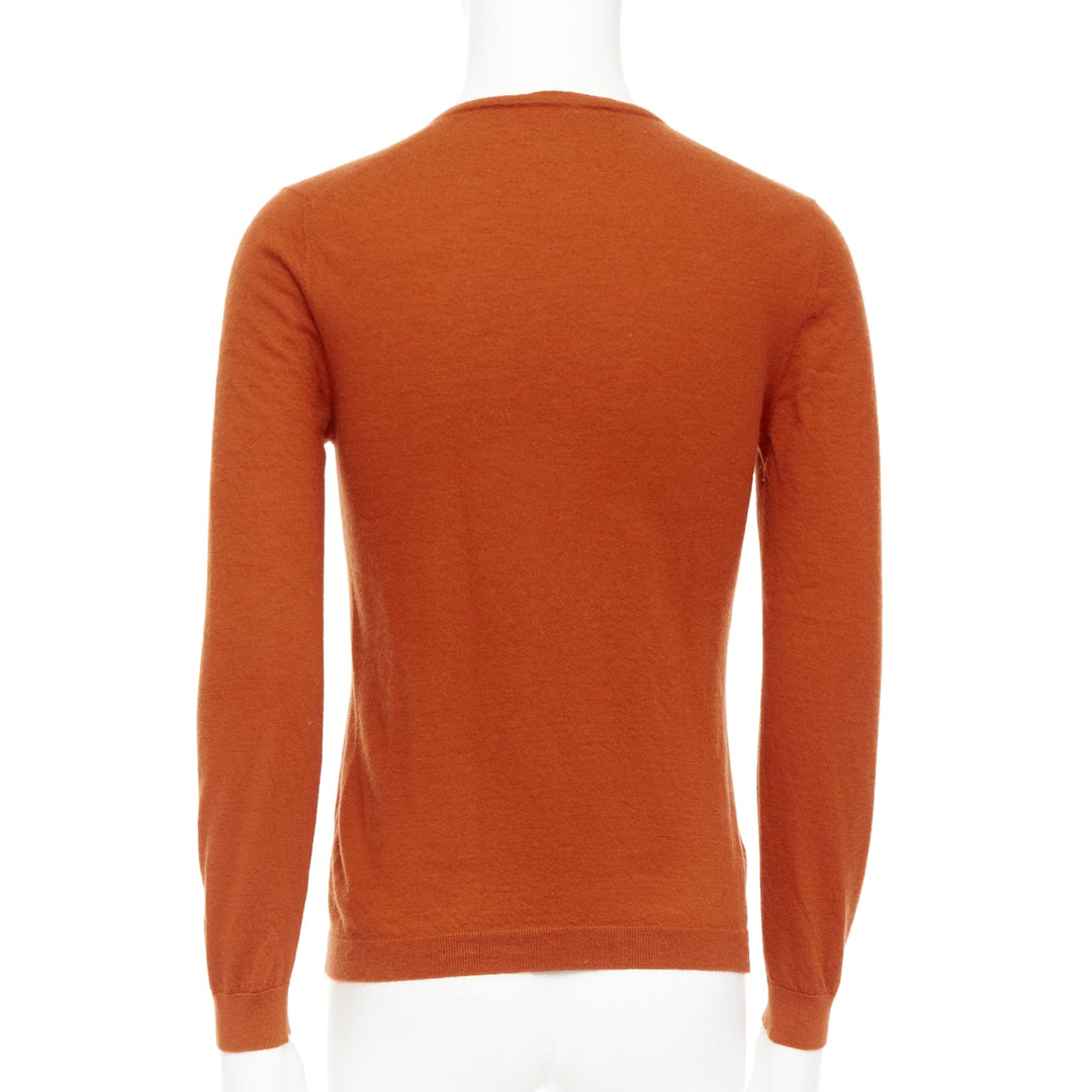 GUCCI 100% cashmere burnt orange  V-neck GG logo embroidery sweater L