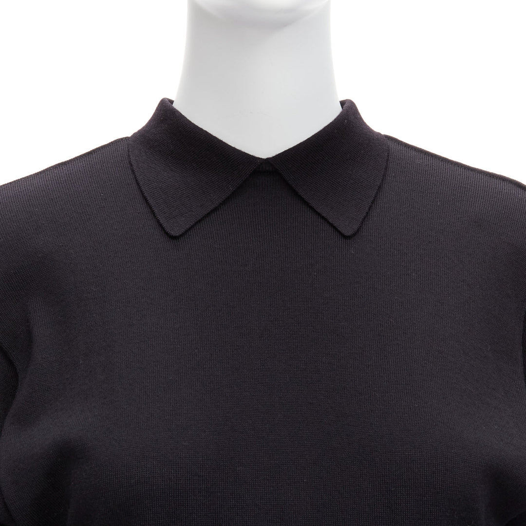 AZZEDINE ALAIA Vintage black wool collared long sleeve bodycon dress FR40 M