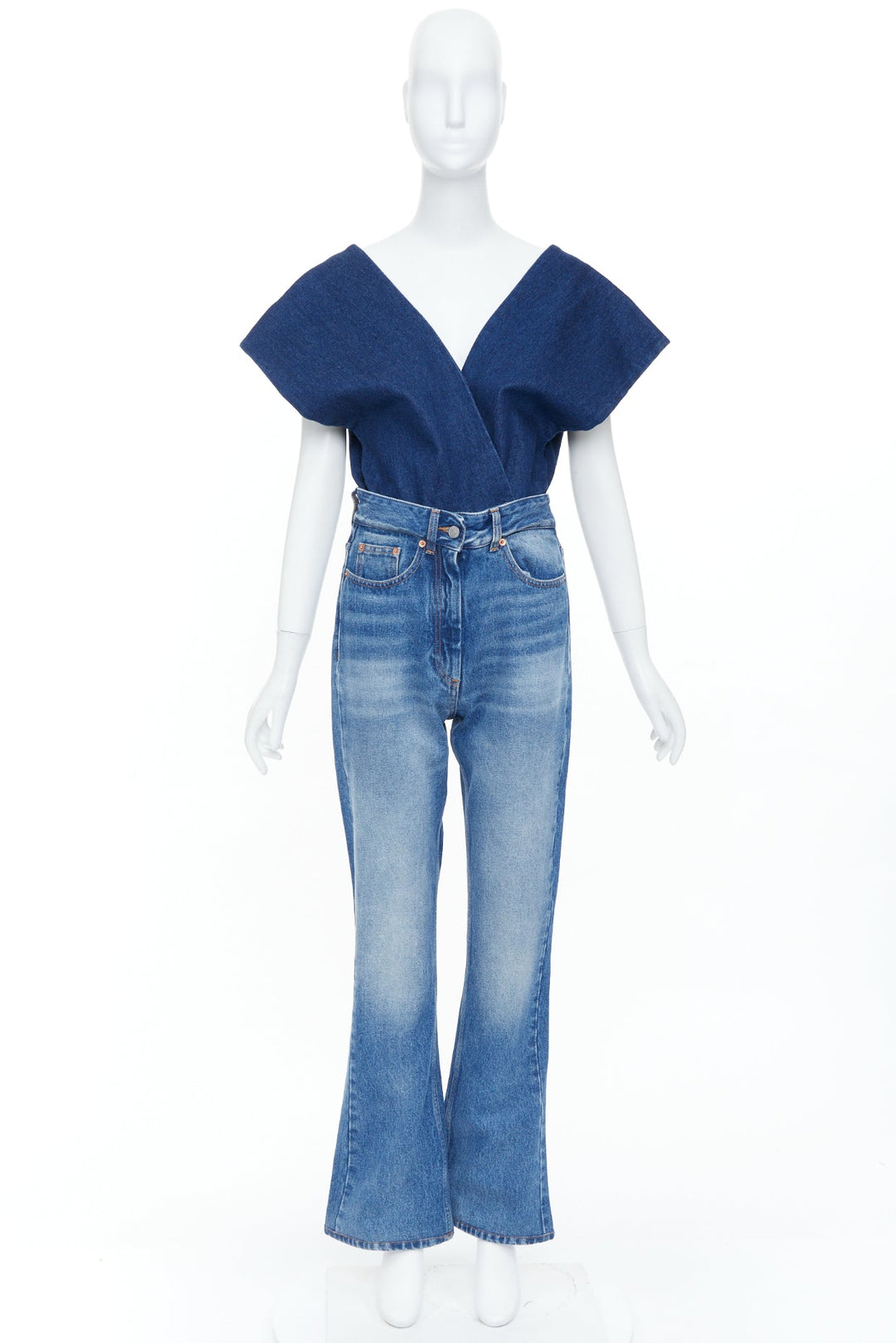 MM6 MAISON MARGIELA 2021 Runway Denim Salopette wrap flared jumpsuit IT40 S