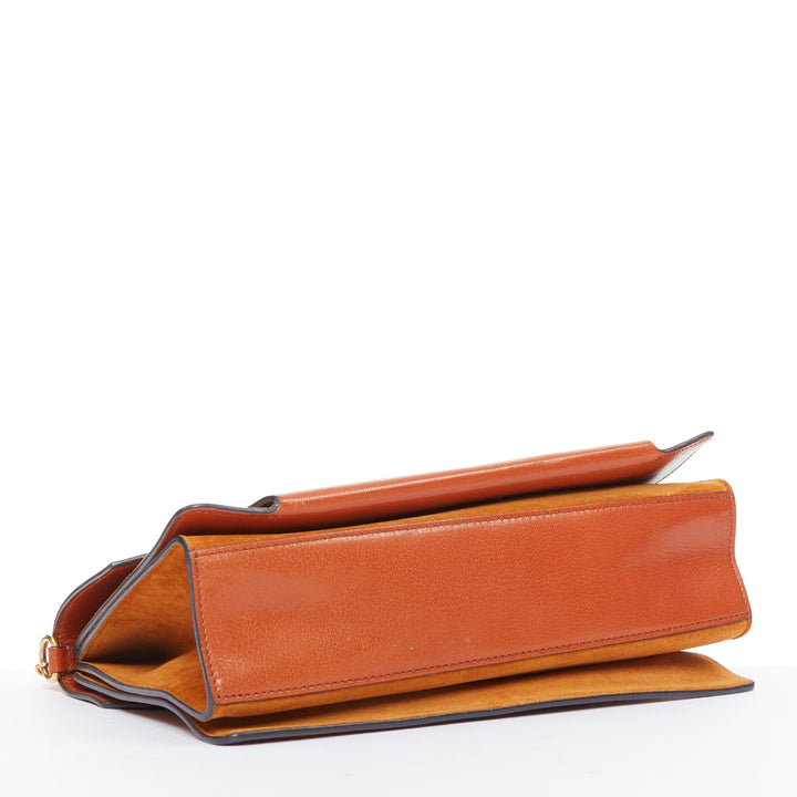 GIVENCHY GV3 Small tan brown leather suede clasp structured crossbody bag