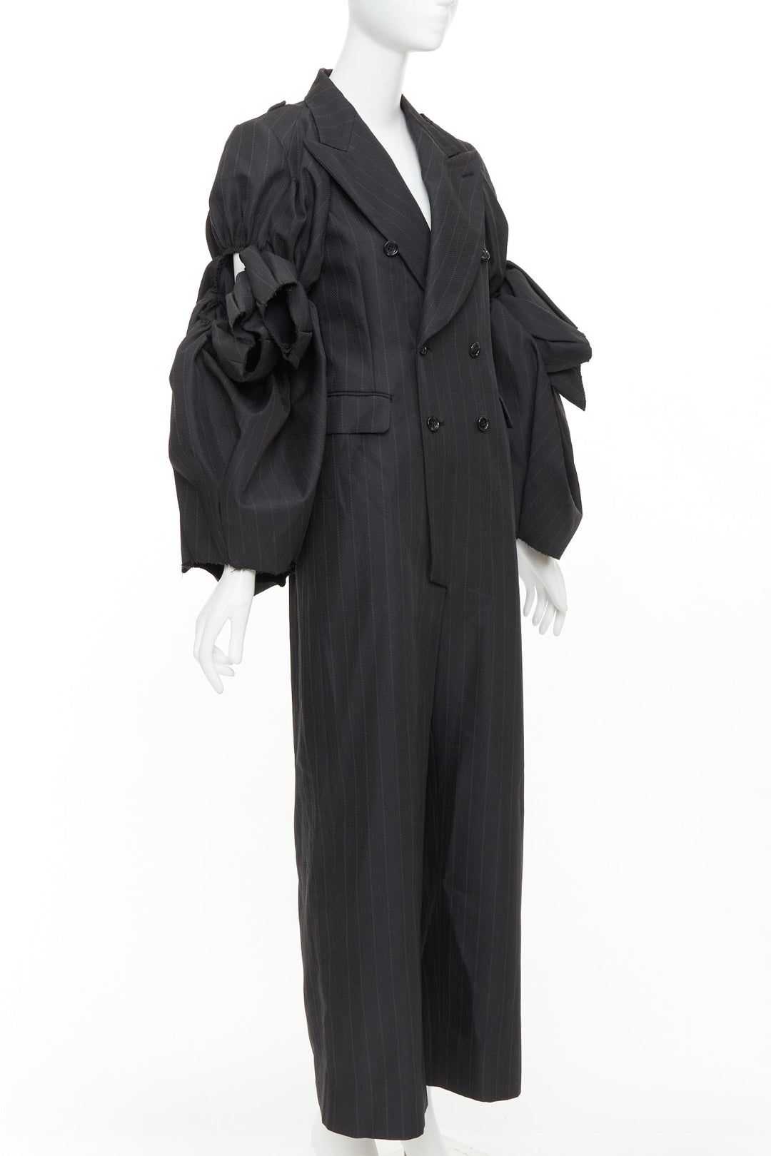 rare COMME DES GARCONS 2013 grey pinstriped 3D ruffle sleeves blazer jumpsuit S