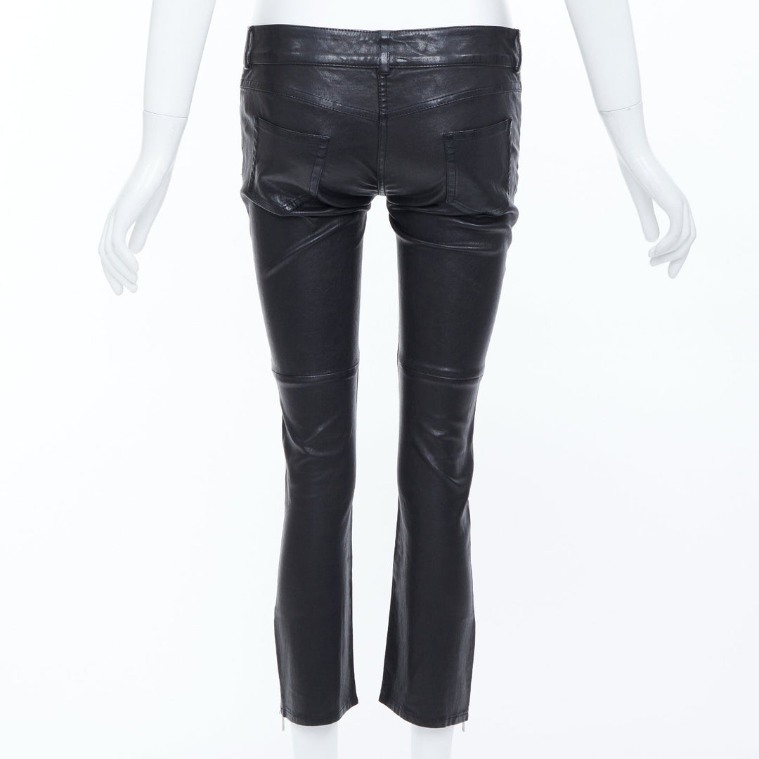 ISABEL MARANT black lambskin leather mid rise ankle zip skinny pants Sz1 XS