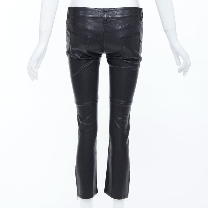 ISABEL MARANT black lambskin leather mid rise ankle zip skinny pants Sz1 XS