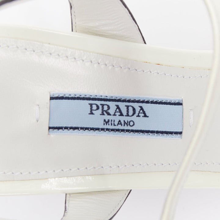 PRADA 2018 Hot Flame Acid Fire white green patent leather mid heel sandal EU36