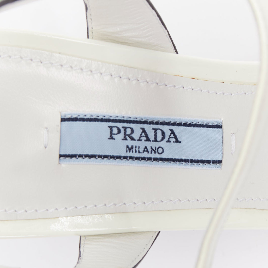 PRADA 2018 Hot Flame Acid Fire white green patent leather mid heel sandal EU37