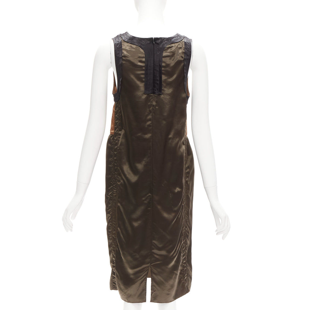 MARNI 2011 bronze brown satin colorblocked sleeveless dress IT40 S
