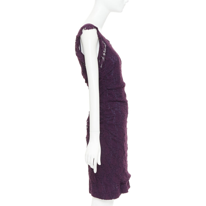 DOLCE GABBANA purple floral sheer lace overlay cocktail dress IT46 XL