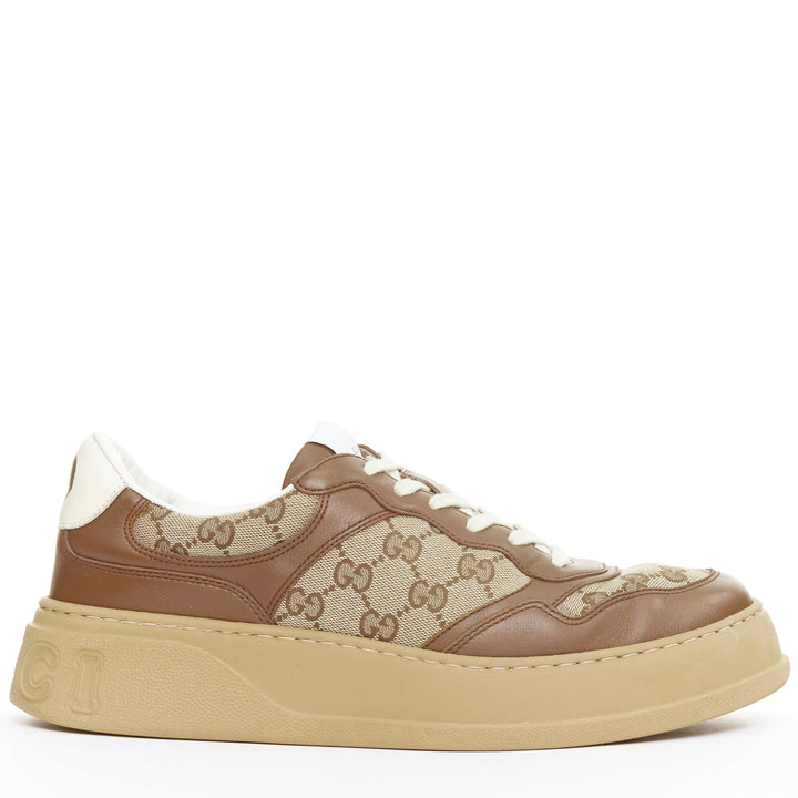 GUCCI brown leather canvas GG monogram logo chunky platform sneaker UK9.5 EU43.5