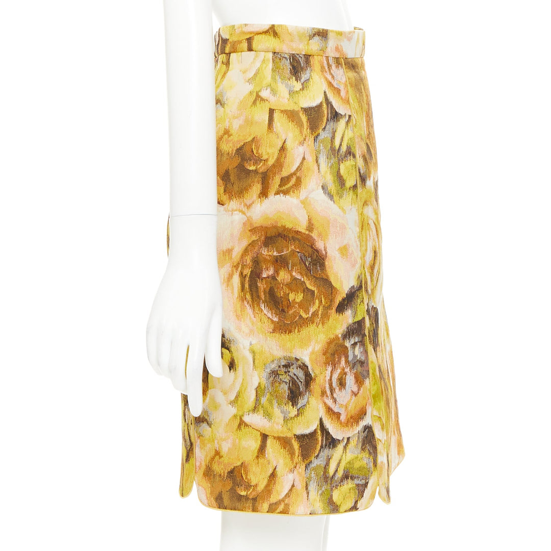 GIAMBATTISTA VALLI gold yellow floral jacquard high waist skirt IT40 XS