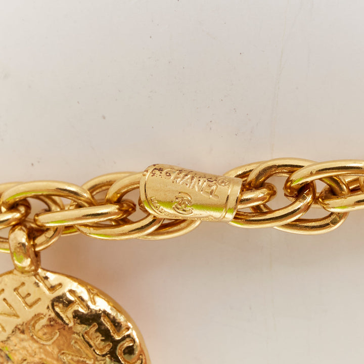 CHANEL Vintage gold tone Coco Mademoiselle Medallion chain princess necklace