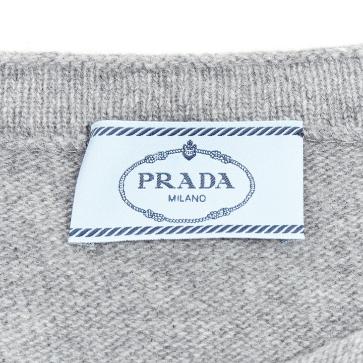 PRADA grey bateau neck panelled crop sleeves sweater