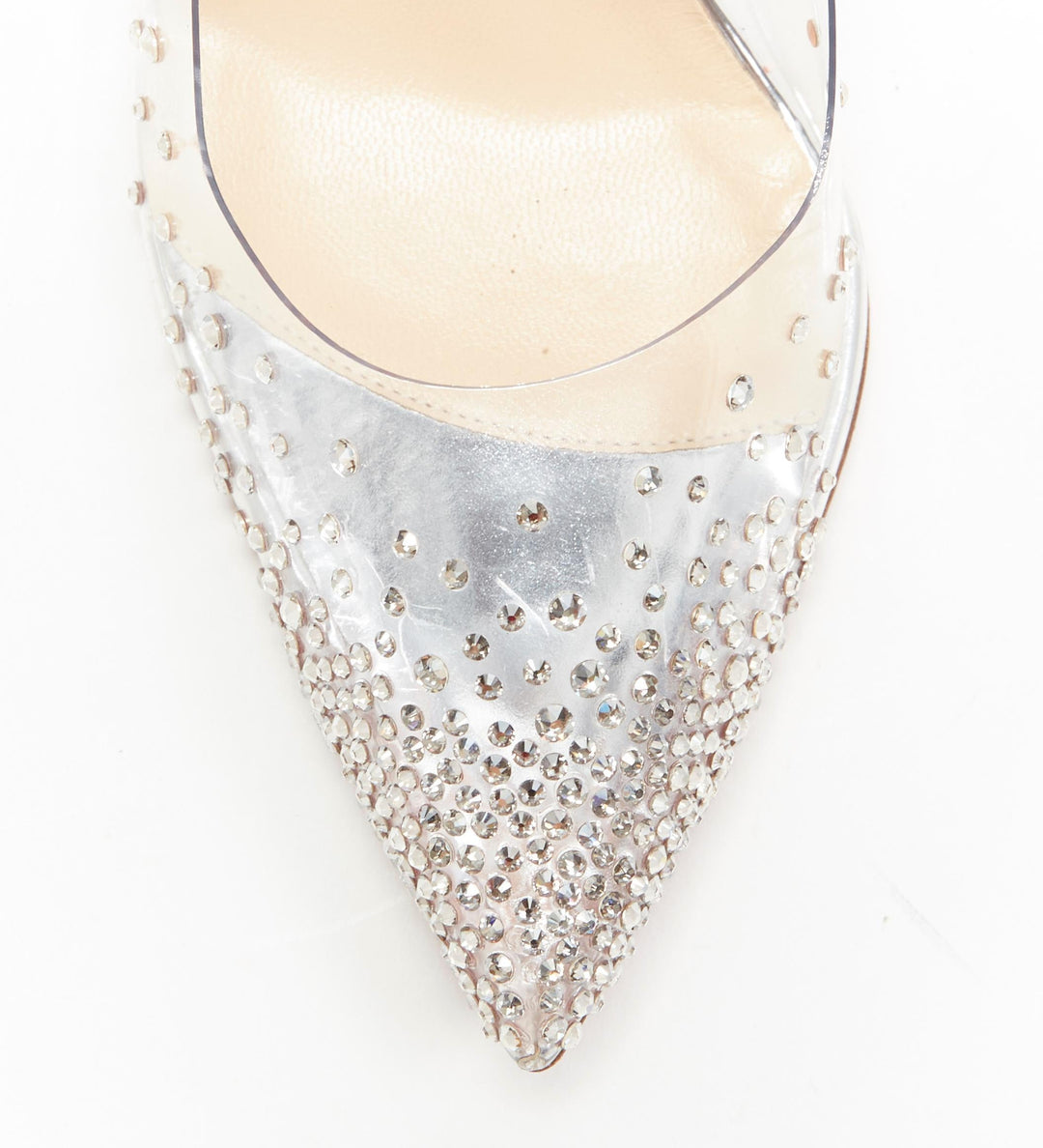 CHRISTIAN LOUBOUTIN Degrastrass 100 clear PVC silver strass bridal pump EU40