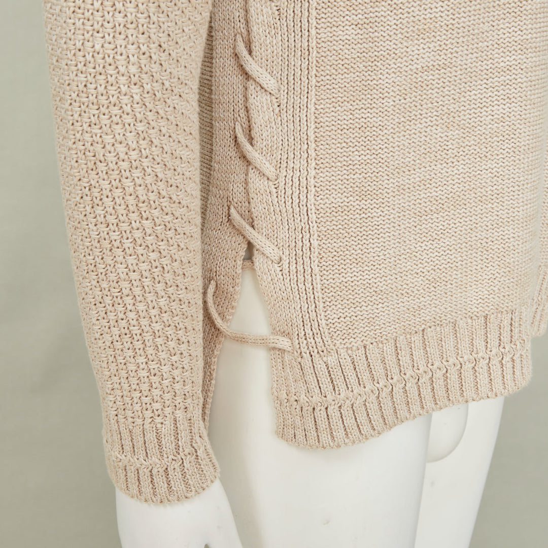 ISSEY MIYAKE beige oatt openwork yoke panels textured cotton sweater JP1 S