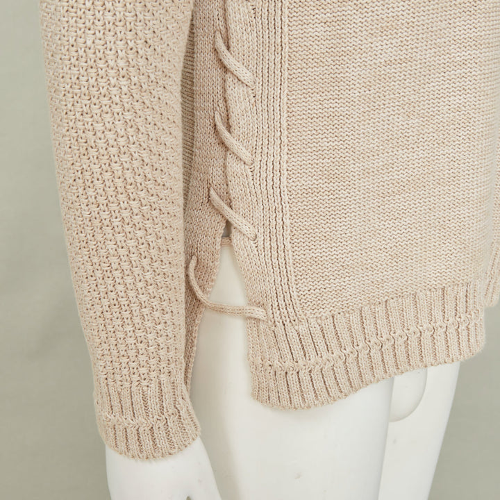 ISSEY MIYAKE beige oatt openwork yoke panels textured cotton sweater JP1 S