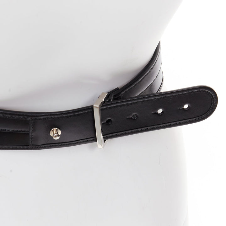 ALEXANDER MCQUEEN black polished leather hard overstitched corset waist belt 26"