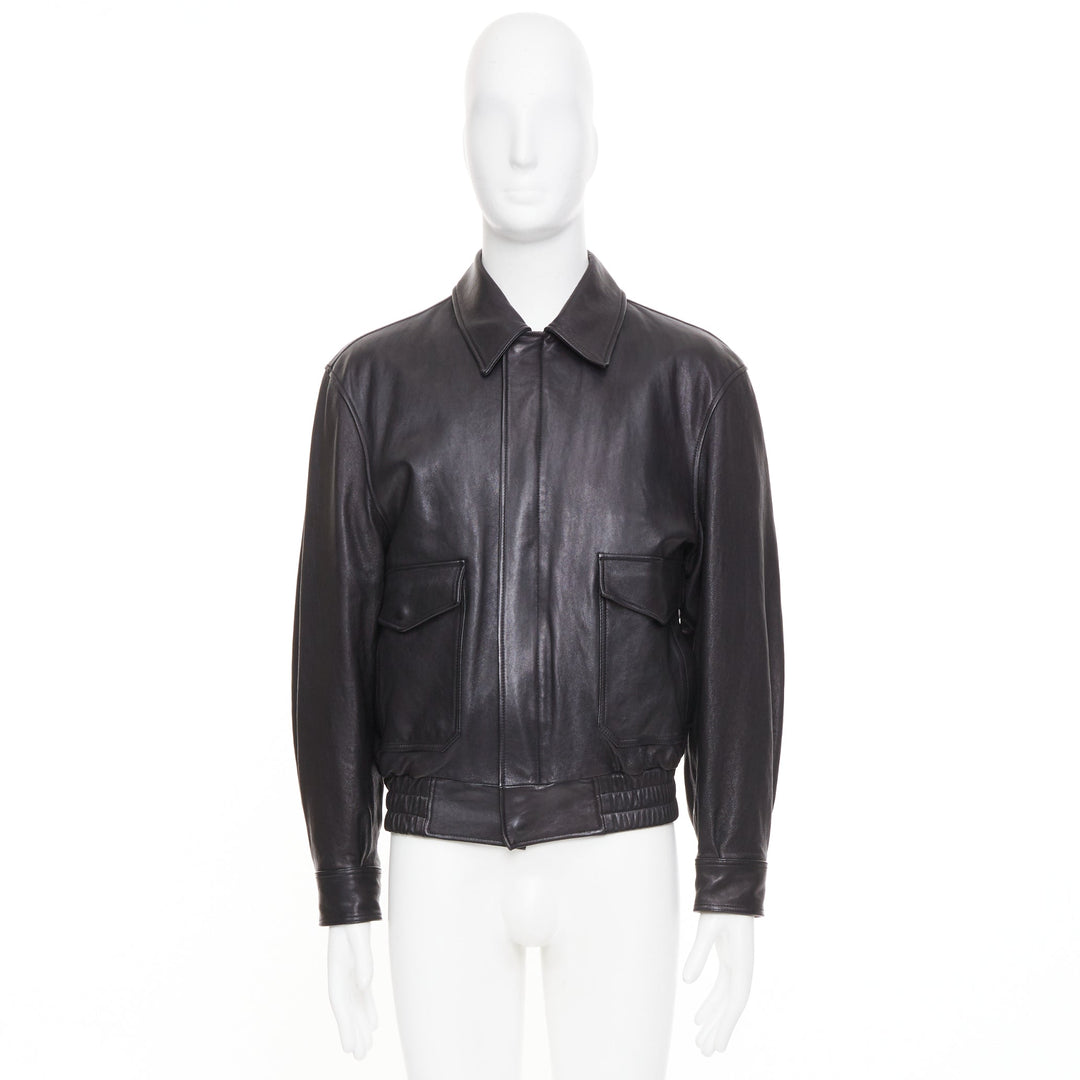 COOR black A2 lambskin leather flap pocket flight bomber jacket outerwear M