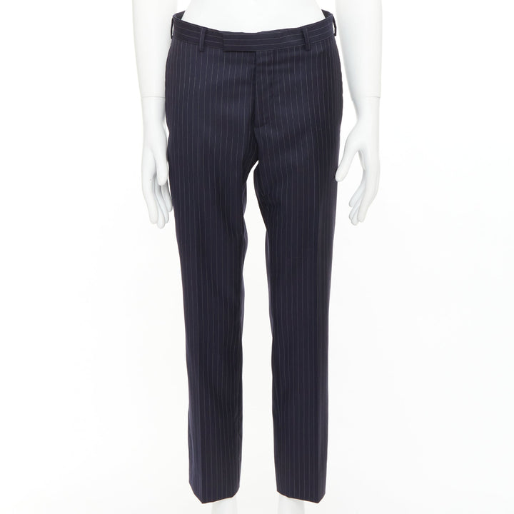 DIOR HOMME Hedi Slimane navy 100% virgin wool pinstripe dress pants FR44 XS