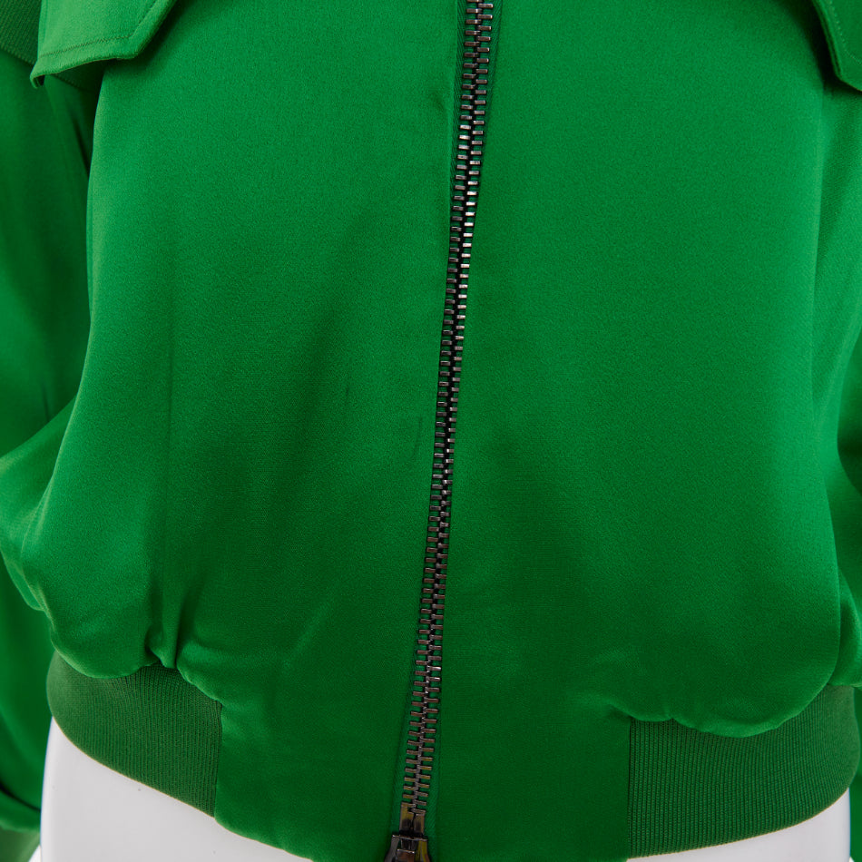 TOM FORD kelly green satin panel long sleeve zip up cropped bomber jacket FR36 S