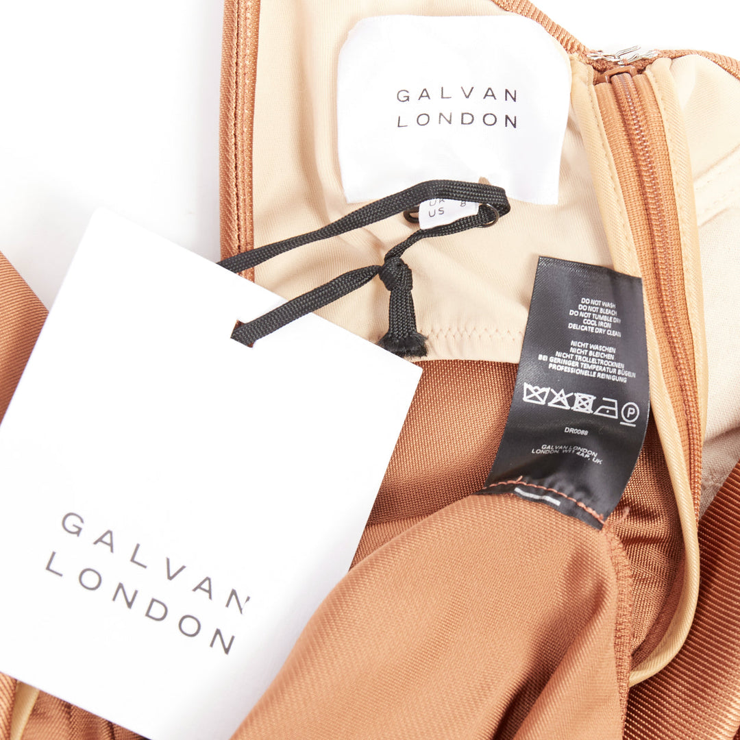 GALVAN Sahara cinnamon brown dipped open back satin dress FR40 M