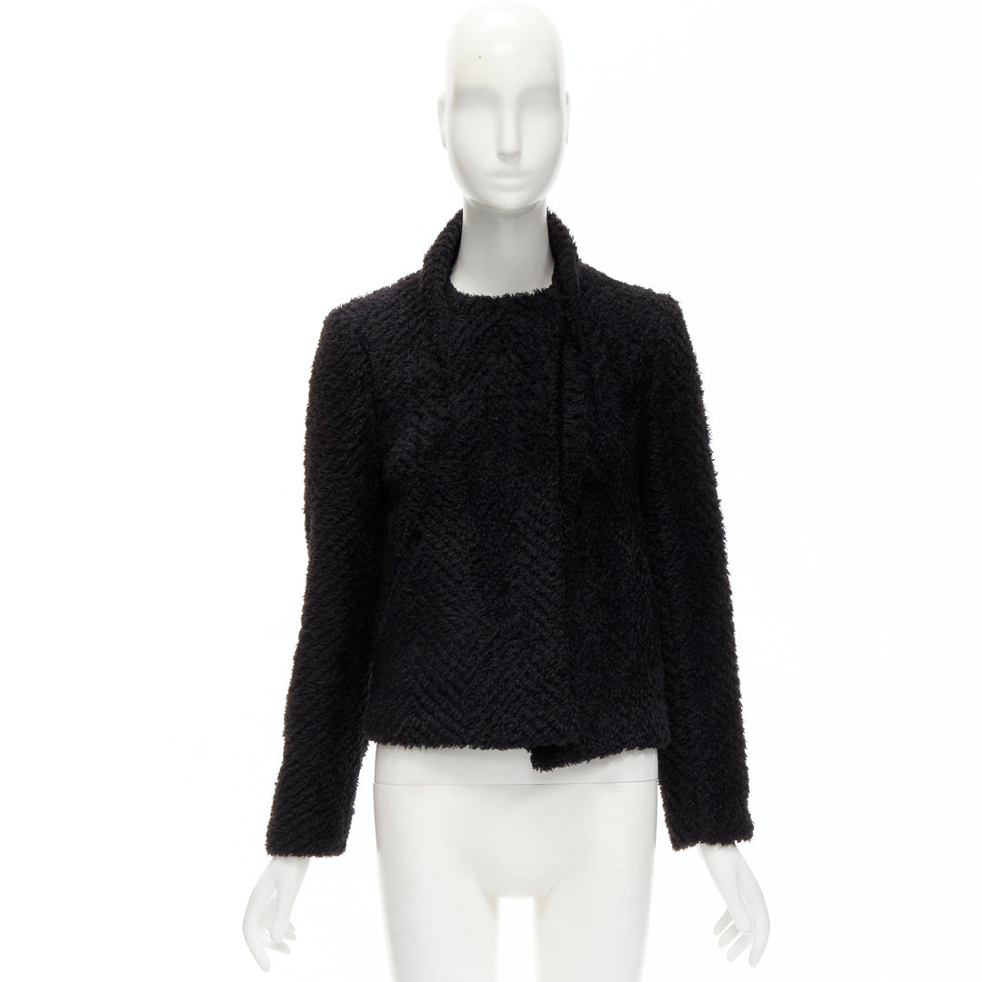 ISABEL MARANT black wool blend fluffy stand collar minimal jacket FR36 S