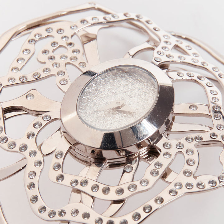 VALENTINO Vintage silver crystal flower stainless steel bracelet watch
