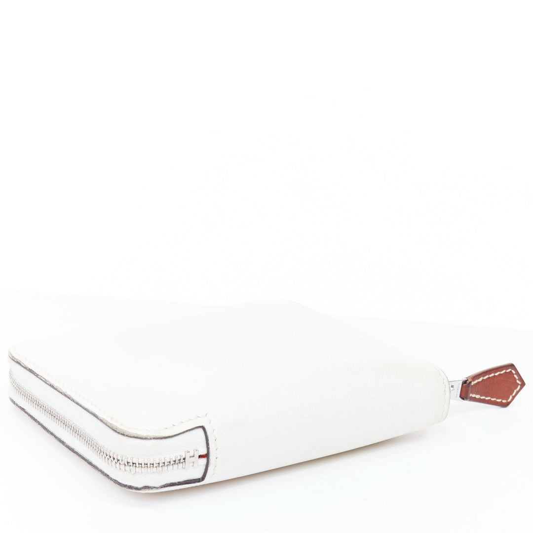 HERMES Silk'in cream leather red wild print silk lined compact wallet