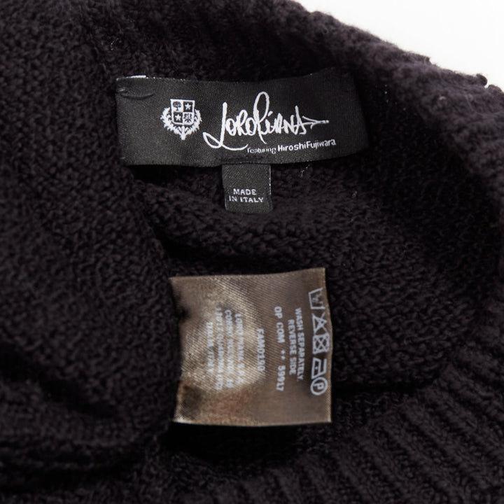LORO PIANA 2021 Hiroshi Fujiwara black cotton logo tab round neck knit sweater M