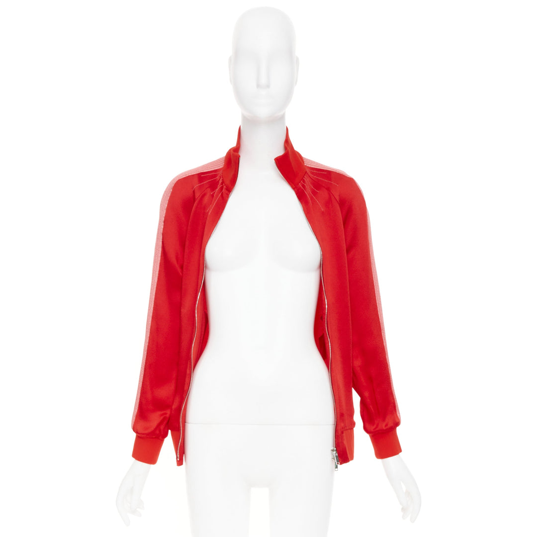 VALENTINO 2018 red satin tech stripe zip up retro sports track jacket IT36 XXS