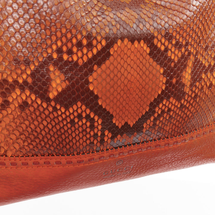 GUCCI Laidback Crafty tan calf leather scaled panel bamboo hardware tote bag