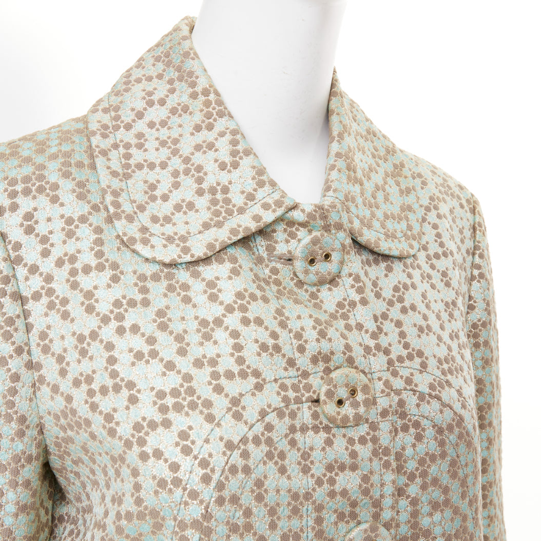 KENZO Vintage green gold metallic floral patterned jacquard coat IT38 XS