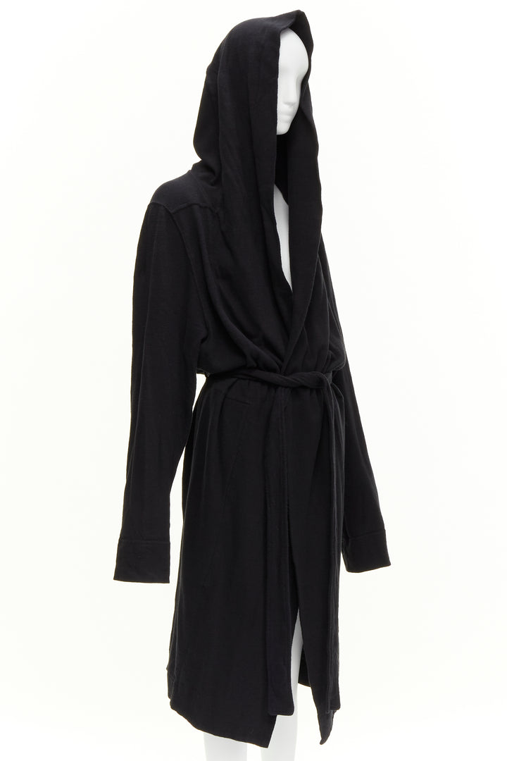 RICK OWENS DRKSHDW black cotton thick jersey hooded belted robe jacket S