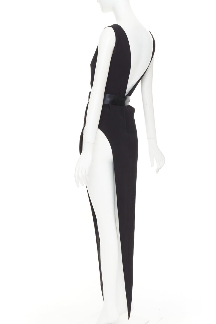 ALEXANDRE VAUTHIER COUTURE 2021 Runway black plunge brooch belt slit bodysuit