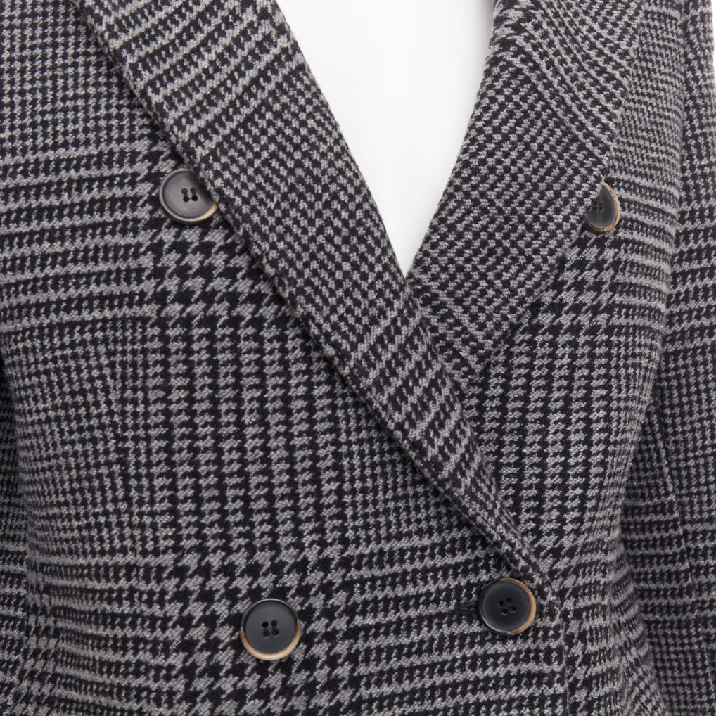 MSGM 2022 grey black wool houndstooth color block double breasted coat IT40 S